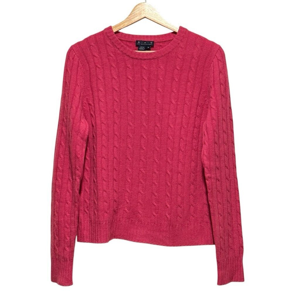 Magaschoni MAG Cashmere Pink Cable Knit Crewneck Sweater Womens Medium - Picture 2 of 8